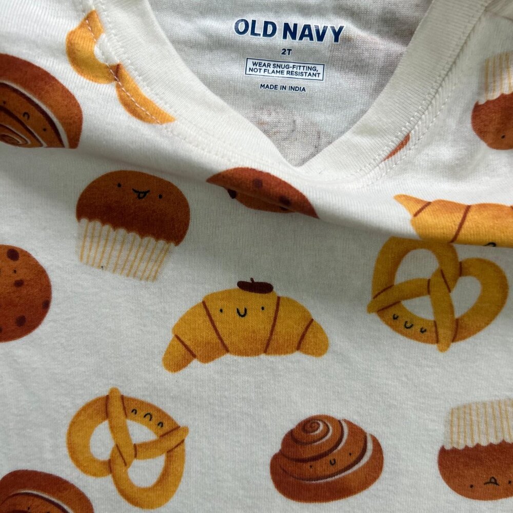 Toddler Short Sleeve Pajamas - Cute Pastry & Croissant Print Sleepwear - Picture 2 of 5